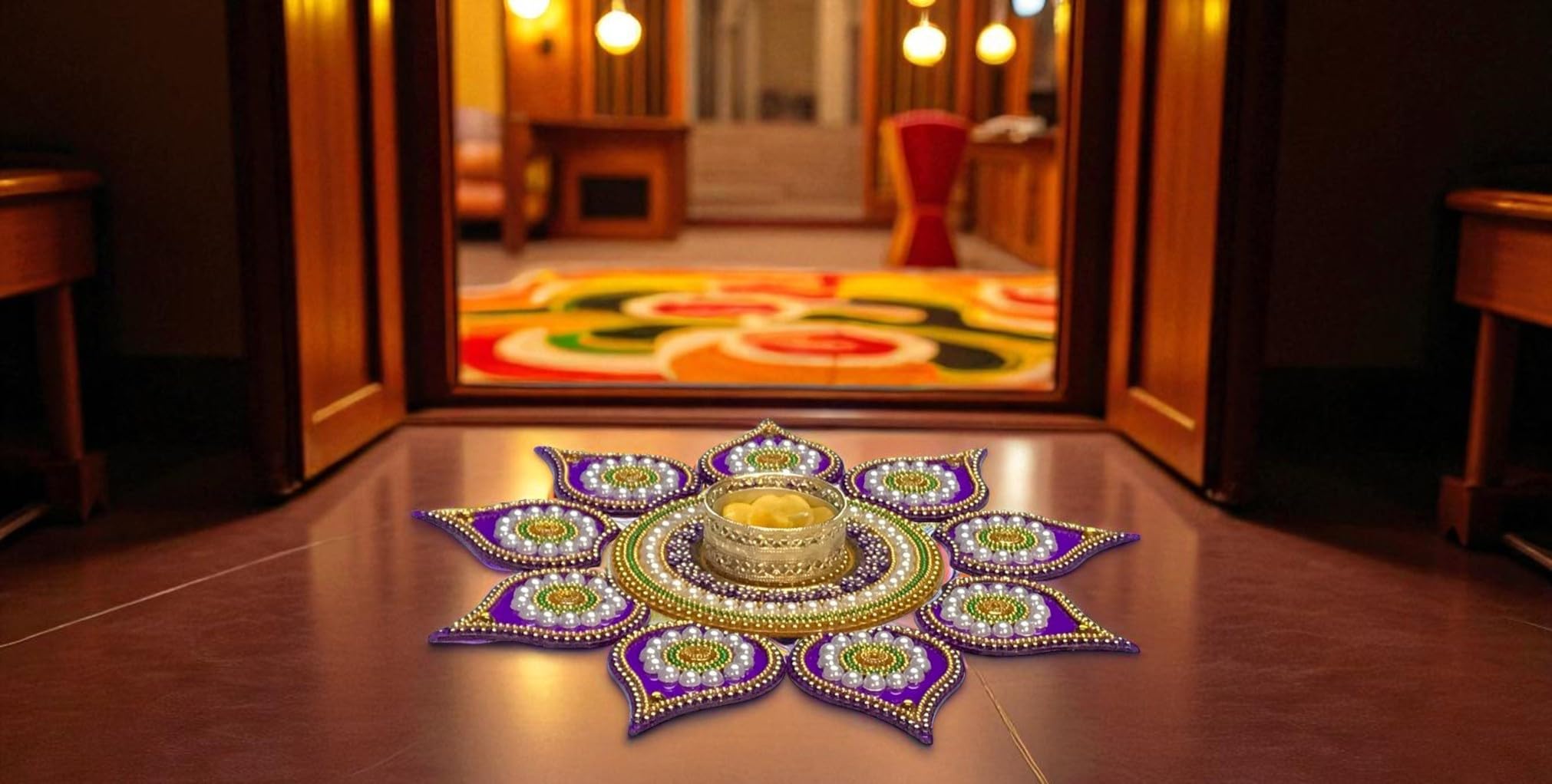 Acrylic Rangoli Set with T Light Holder - Diwali Decor -3