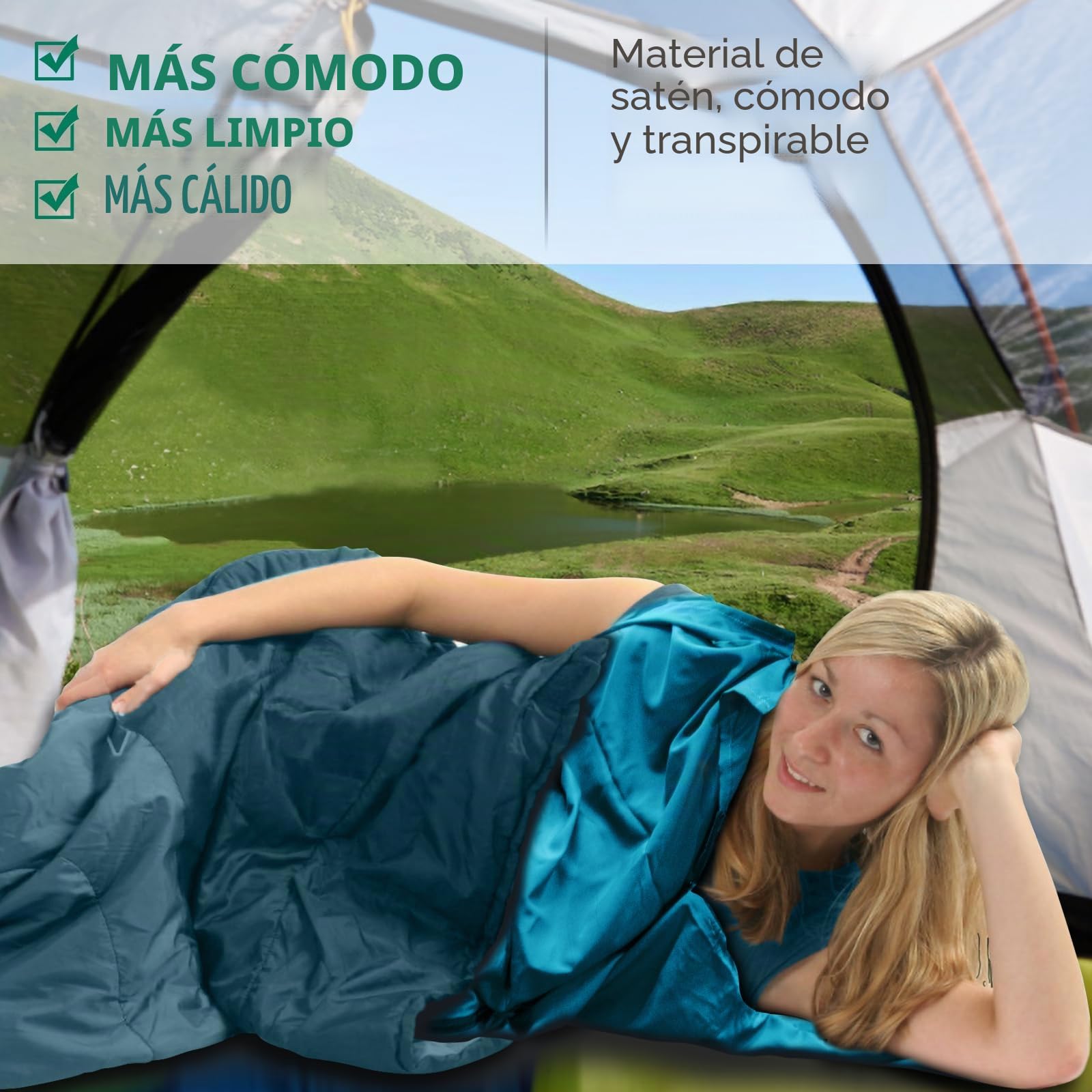Saco de Dormir Ultraligero de satén, 220g/280g Saco de Dormir Fino con Funda y Cremallera bidireccional, Ideal para hostales y Viajes de mochilero, imprescindible para el Senderismo