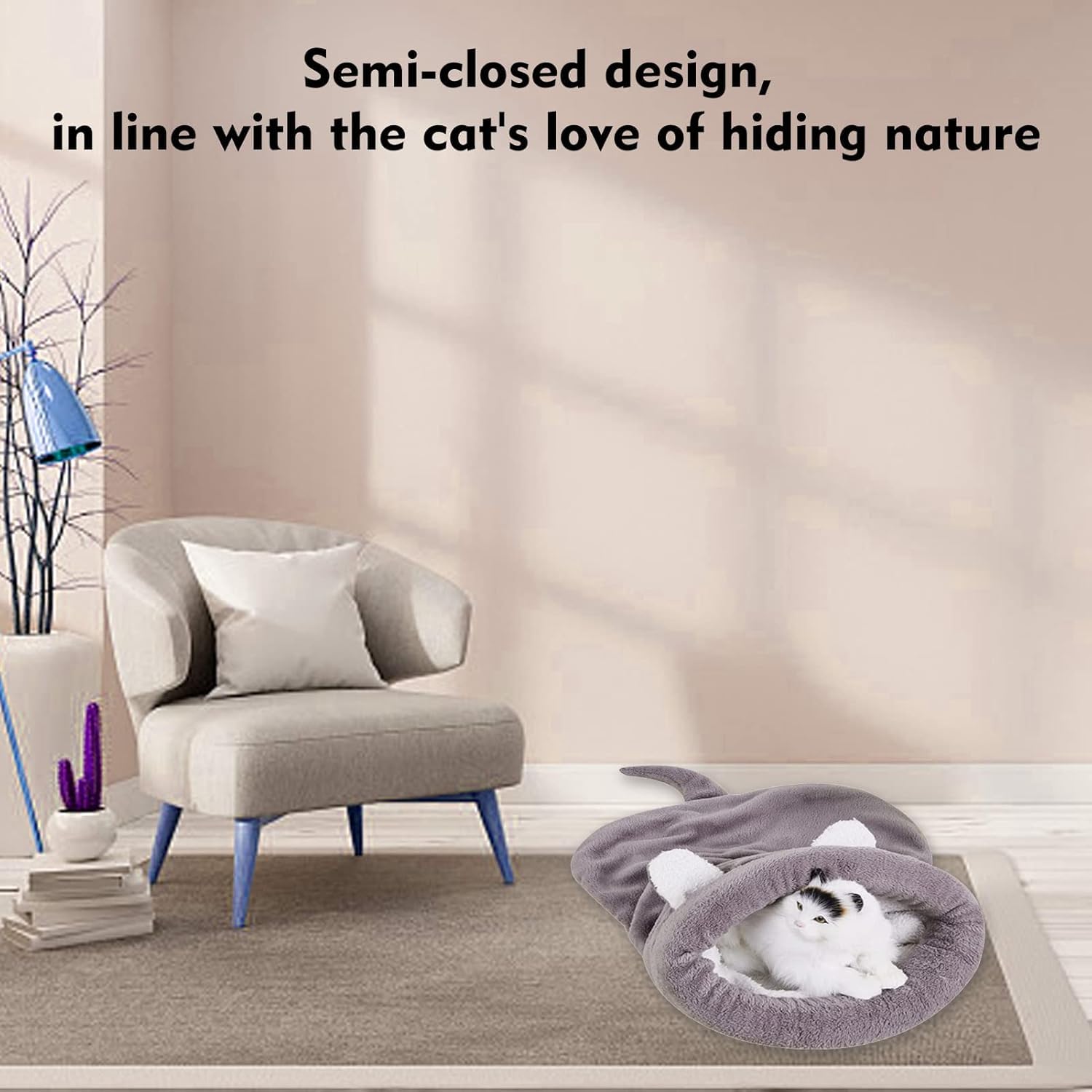 بساط نوم للقطط في الخريف والشتاء دافئ شبه مغلق، كيس للنوم العميق للقطط والحيوانات الاليفة