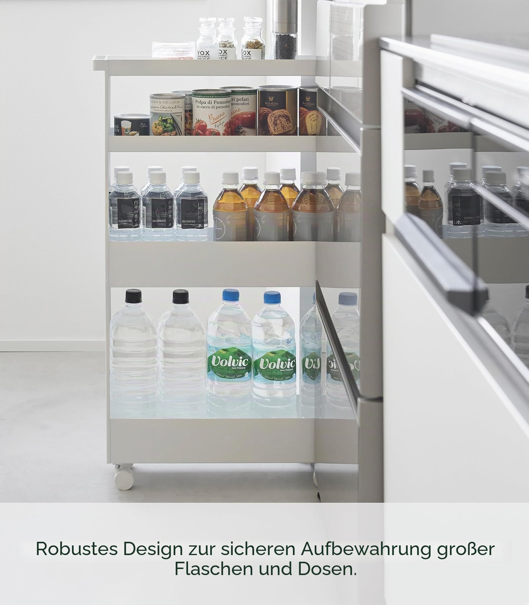 YAMAZAKI 1806 Tower Schlanker 4-stöckiger Aufbewahrungswagen, weiß, Stahl/Nylon, minimalistisch, 48 x 13 x 80,5 cm (L x B x H)