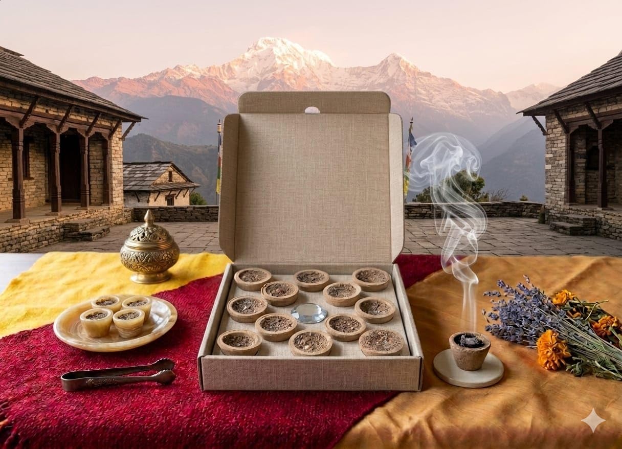 Saudeep India Panchgavya Sambrani Dhoop Cups for Pooja with Holder(12 Pcs) | Cow Dung Havan Sambari Cup for Pooja, Home & Festivals | Natural Dhoop Dhuni Cones (Loban)-image-23