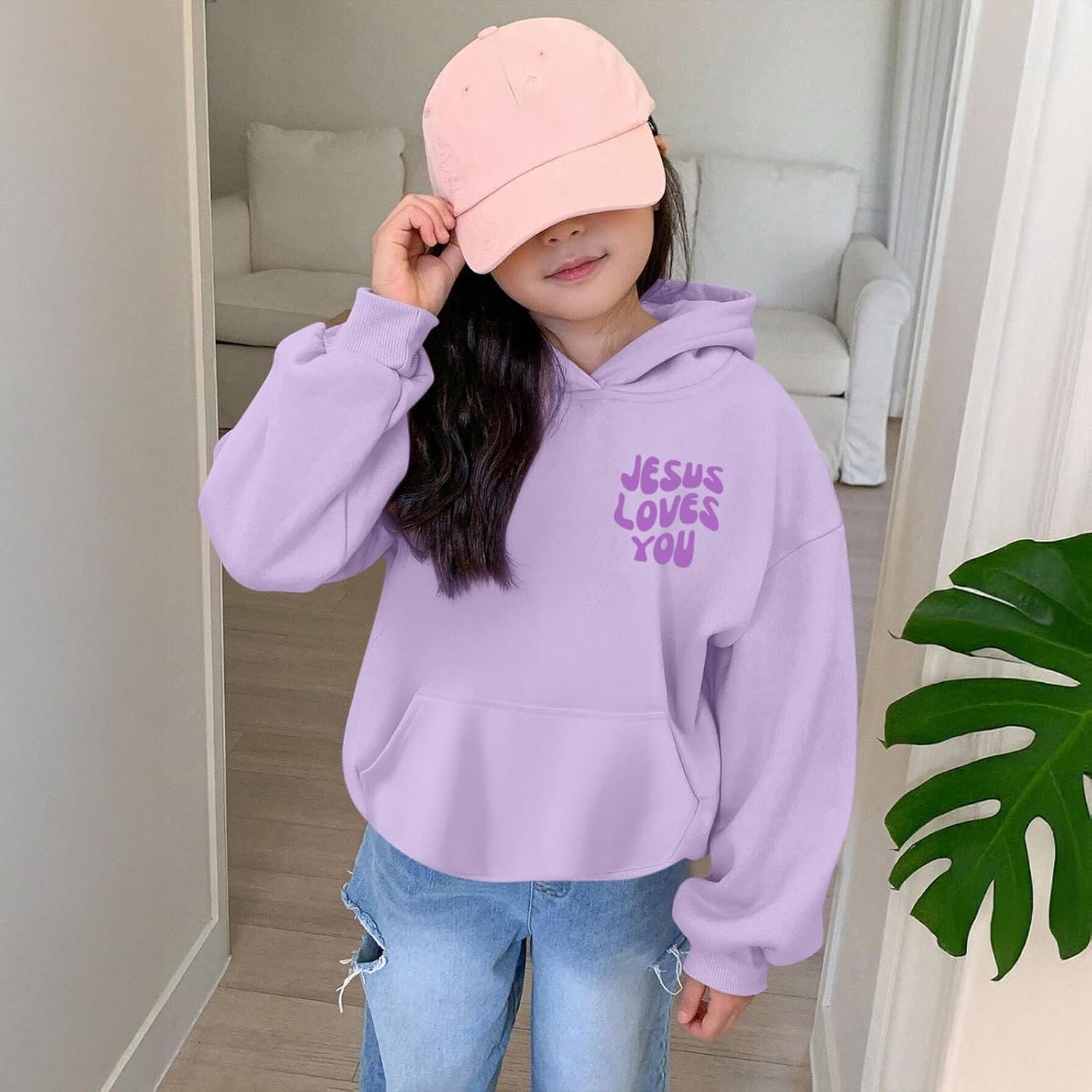 Christian Jesus Loves You Hoodie For Teen Girls Cute Graphic Hoodies Kids Bible Verse Faith Sweatshirt God Pullover
