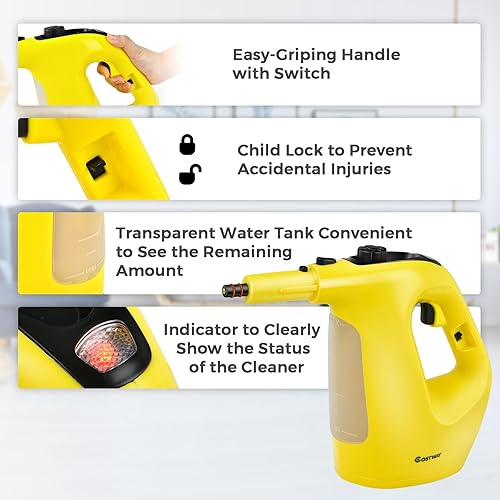 Miniatura 8 de S AFSTAR Limpiador de vapor de mano, vaporizador presurizado de 1400 W con accesorios de 14 piezas y bloqueo para niños, mopa de vapor portátil