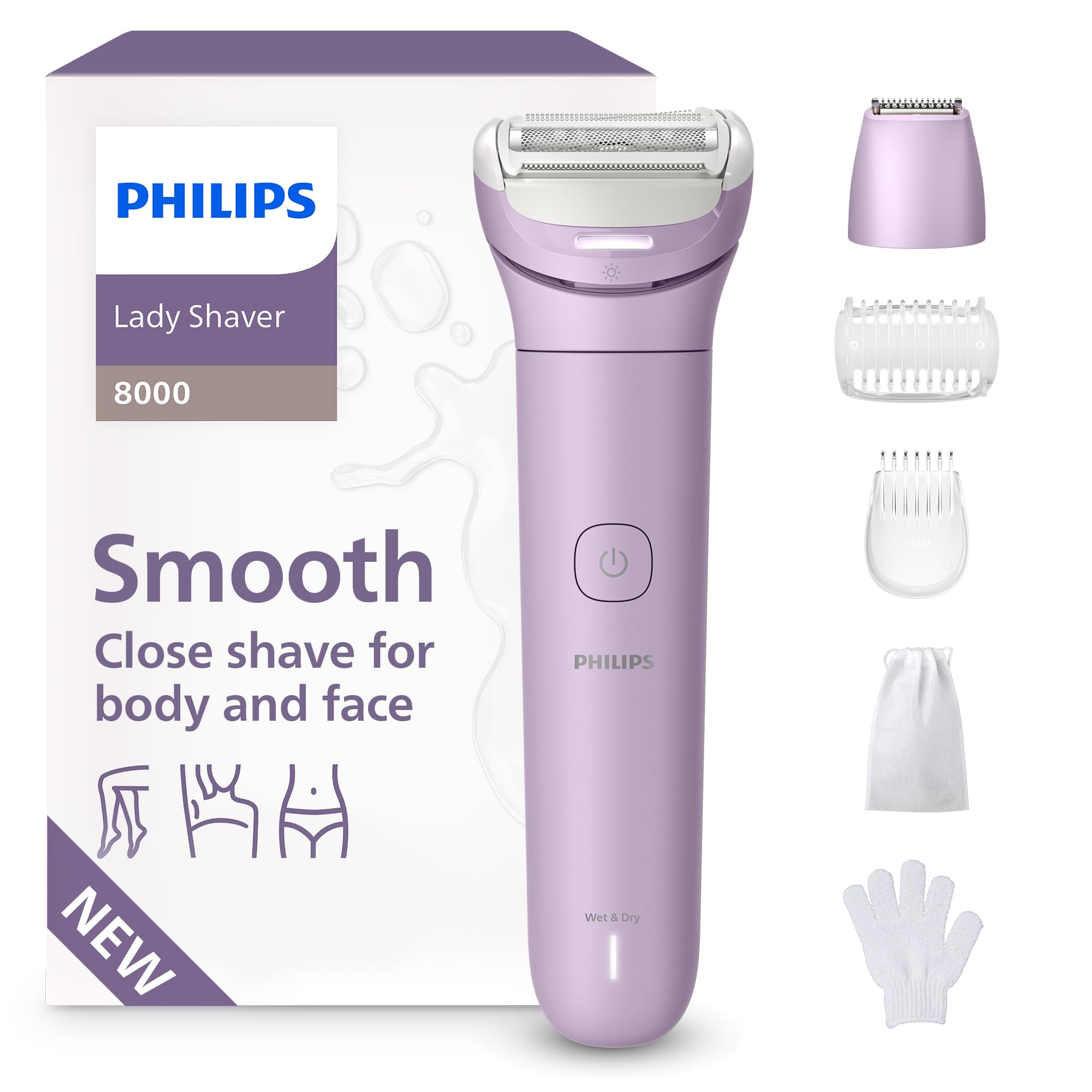 Philips Philips Lady Shaver Series 8000 - Cordless, Wet & Dry Electric Shaver, 3-Blade Shaving System, Flexible Shaving Head, LED Light,