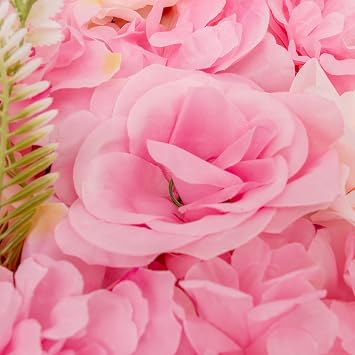Flower Wall Panel Backdrop Decor, 6 Pcs 24 x 16 Inch Dark Pink Artificial Floral Background, 3D Silk Fake Rose Wall Decoration for Wedding Party Baby Bridal Shower DIY Centerpieces