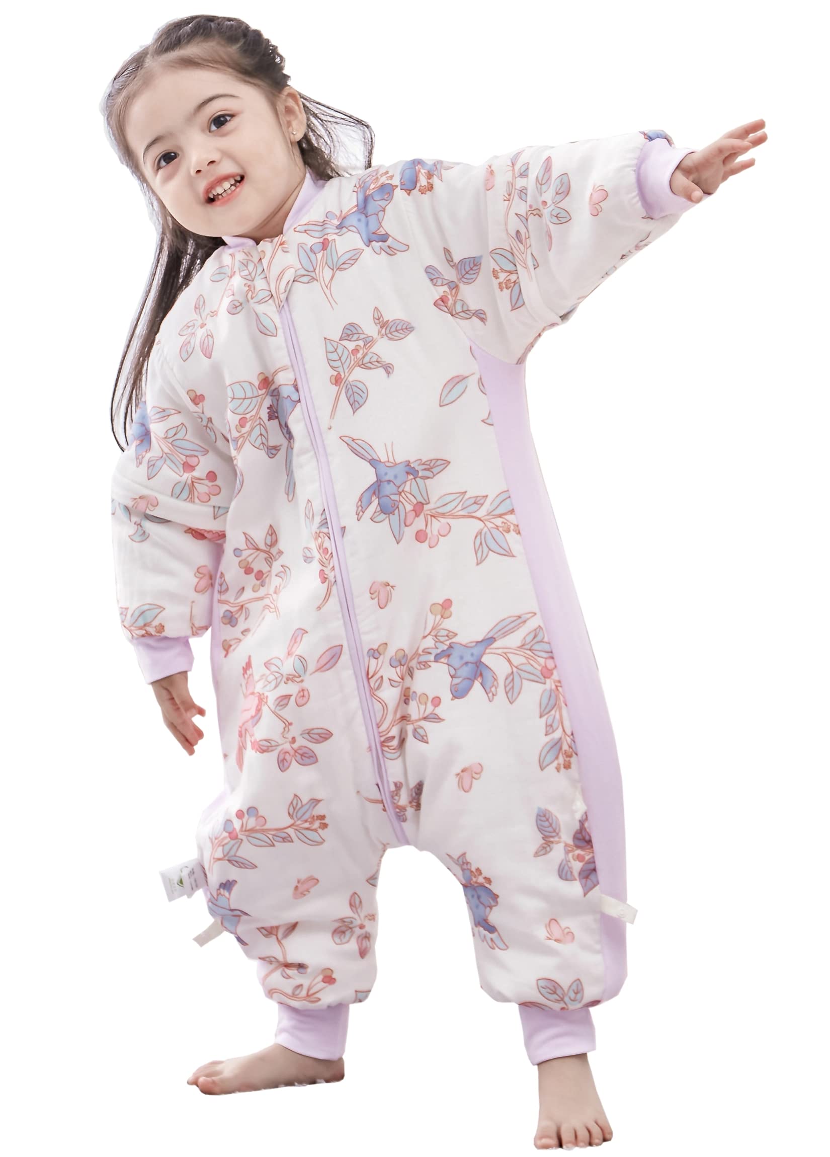 Chilsuessy Sleeping Bag with Feet,2.5 Tog Sleeping Bag Baby, Removable Sleeves,Toddler Sleeping Bag with Legs, Baby Sleeping Bag Winter,Toddler Sleep Sack, Magpie in Spring/3.5 Tog, 90-3-4 Years