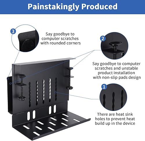 Miniatura 6 de LUKETURE Almacenamiento lateral de escritorio, soporte para laptop con bandeja de gestión de cables, soporte de acero 2 en 1 para debajo del