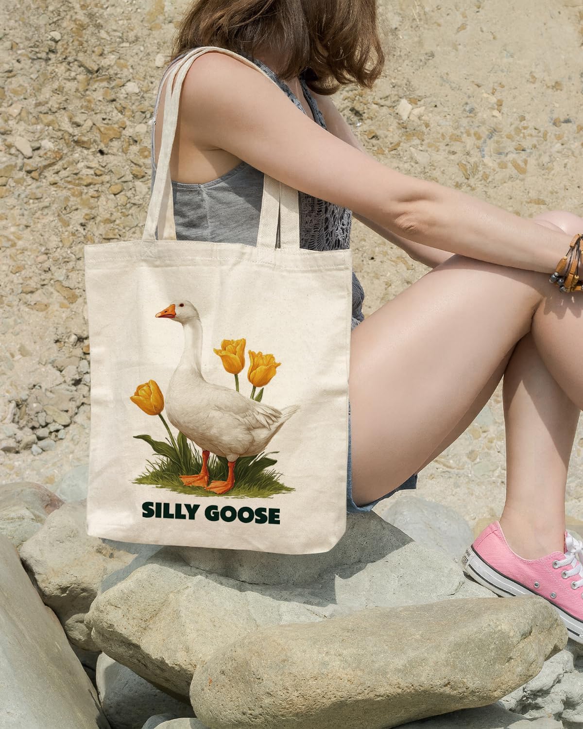 Cute Cartoon Animal Canvas Bag for Women, Aesthetic Reusable Shopping Shoulder Bags Gift for Girls and Animal Lovers - Image 5