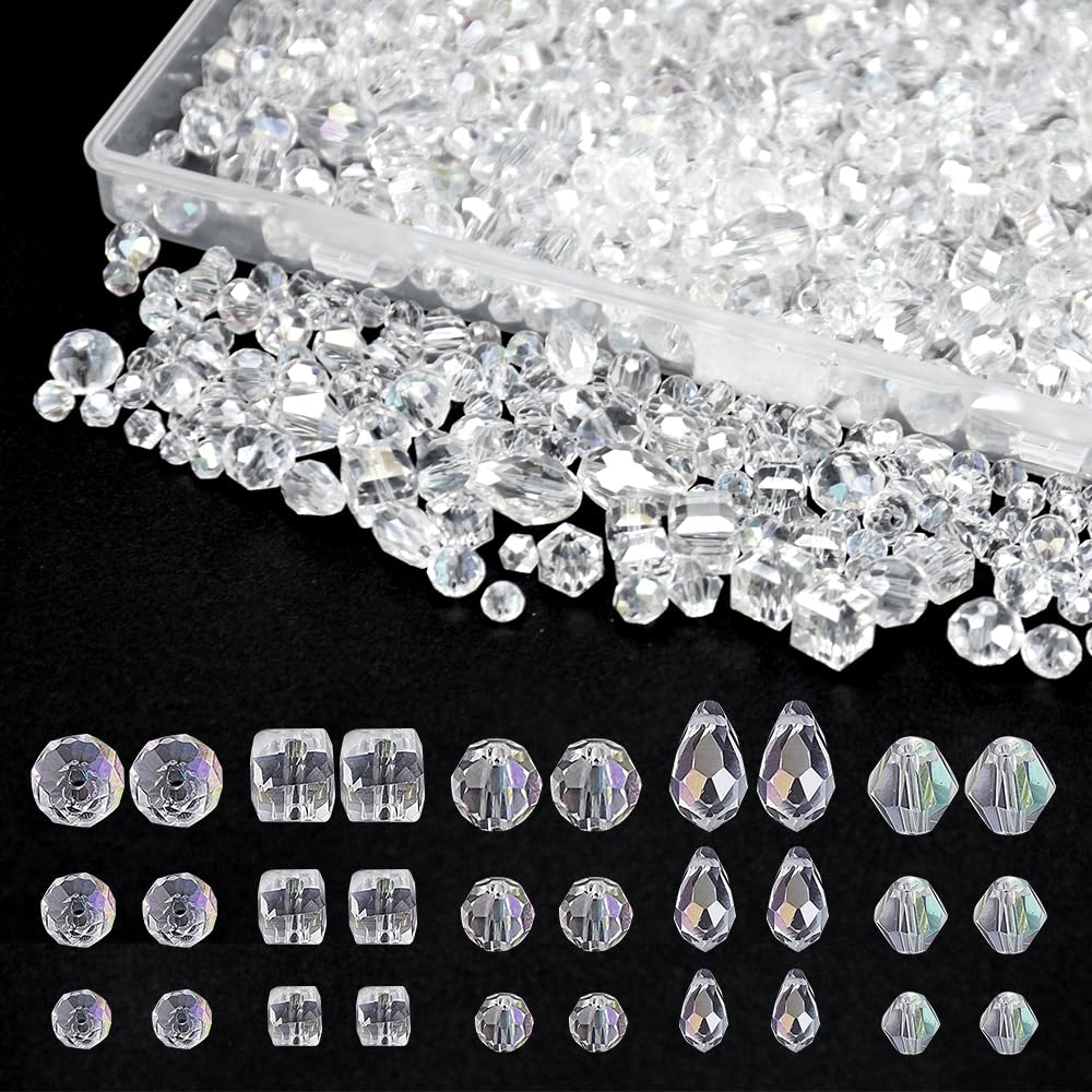 DTYGUIXE Cuentas de Cristal para Manualidad, 800 Cuentas de Vidrio Facetadas Transparentes de 4mm 6mm 8mm Abalorios de Cristal para Bisutería Pulseras Collares Bolsos Costuras con Agujero