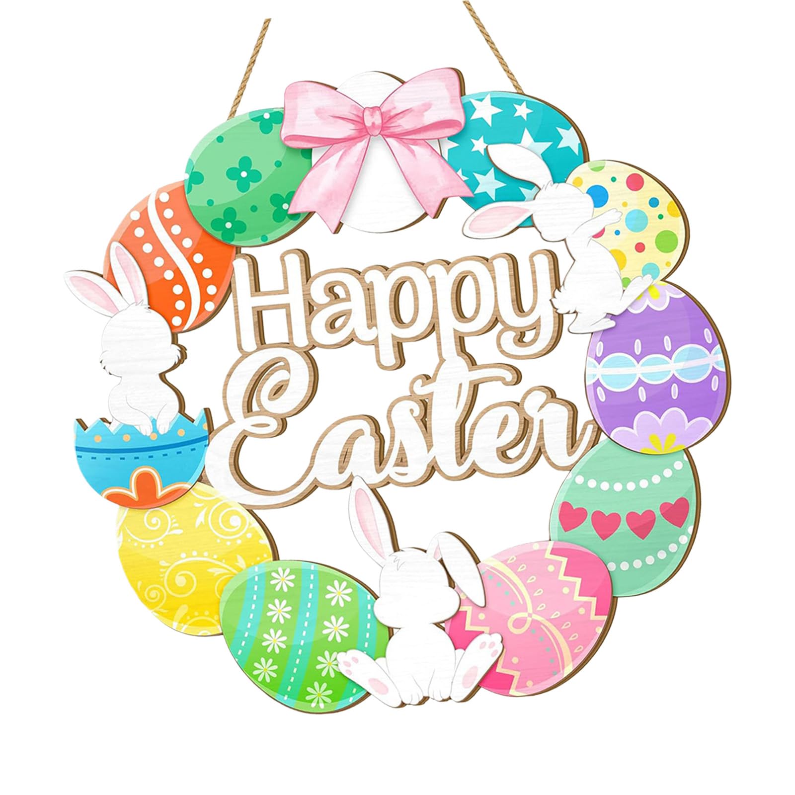 CAZSTYK Rabbits Themed Welcome Plaques Wooden Easter Spring Party Door Decoration Flowers Easy Installation Ornament Easter Sign