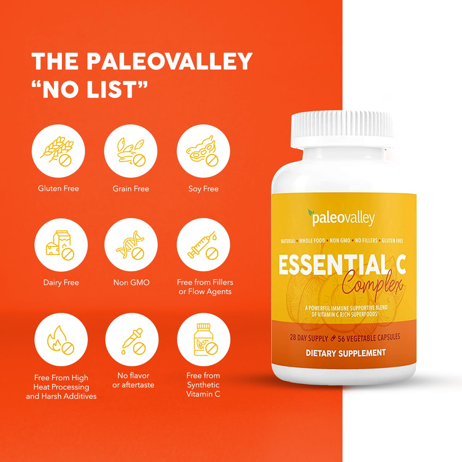 Paleovalley Essential C Complex, Whole Food Vitamin C Supplement, Organic Acerola Cherry, Camu Camu, Amla Berry, No Synthetic Ascorbic Acid, Immune Support Capsules, 450mg- Made in the USA — Amazon image 6