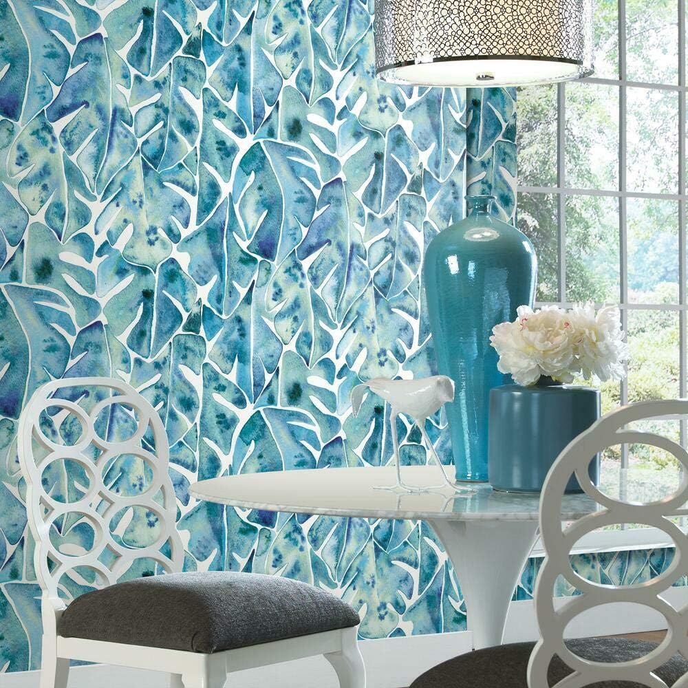 RoomMates RMK11812WP Cat Coquillette Blue Philodendron Peel and Stick Wallpaper