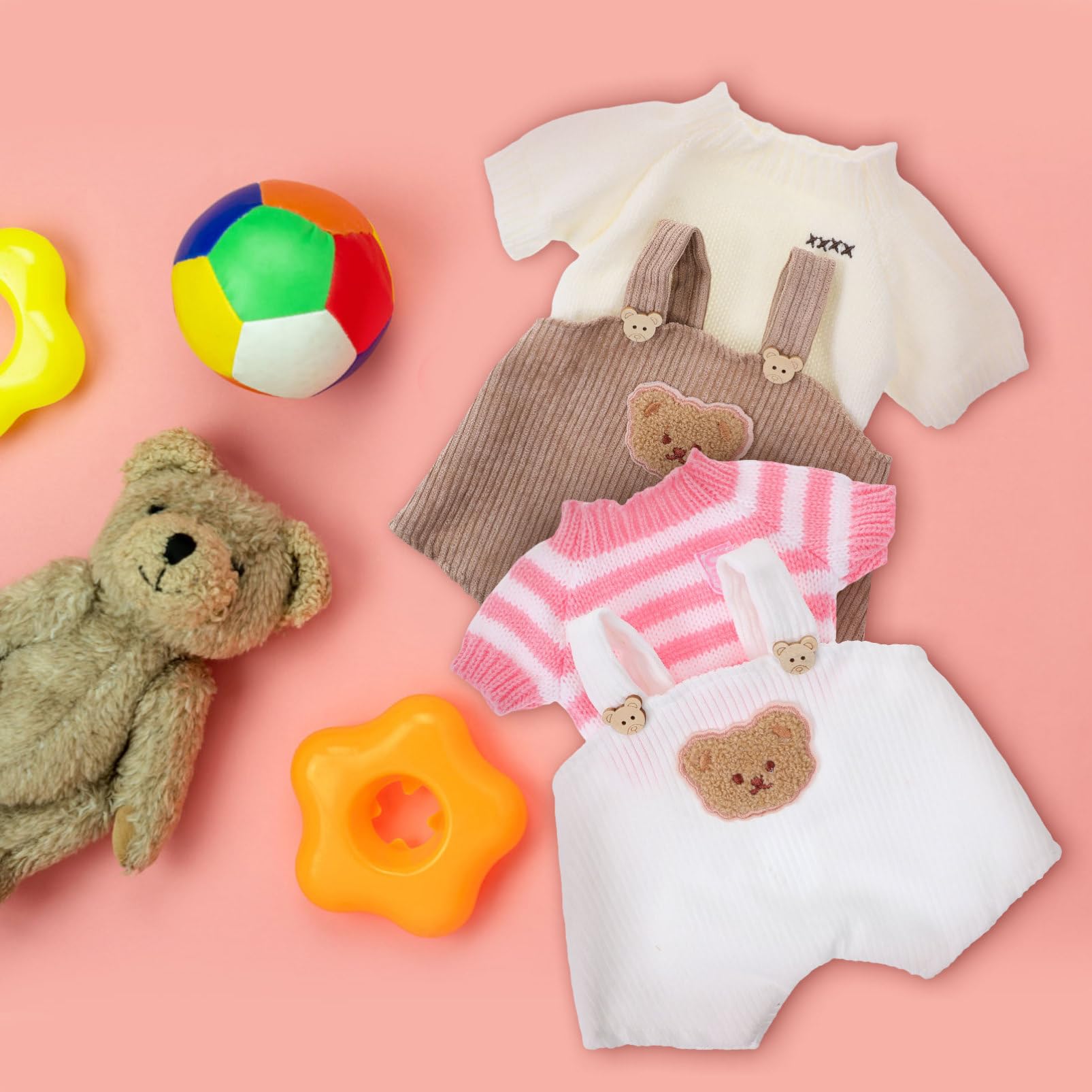 BESTonZON 2 juegos de ropa de muñeca para oso de 30 cm: ropa de peluche para animales - trajes de muñeca de peluche incluyen pantalones con tirantes y suéter