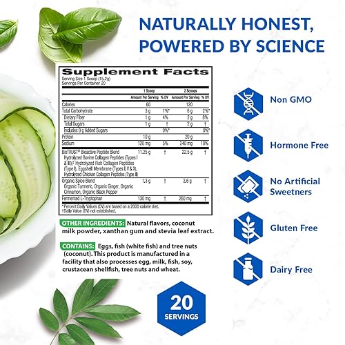 Miniatura 8 de BioTrust Colágeno en polvo con cúrcuma  5 tipos (I, II, III, V, X)  Polvo de colágeno de cúrcuma para mujeres y hombres  Proteína hidrolizada  Carne