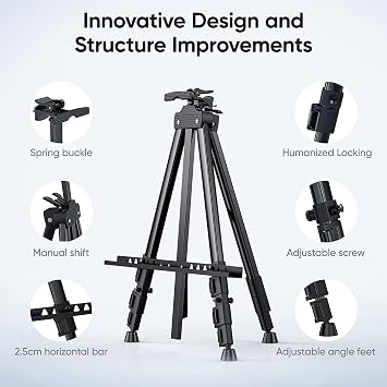 Lightweight Aluminum Easel Stand Adjustable Art Easel Portable Stand Up Drawing Easels Standing for Painting