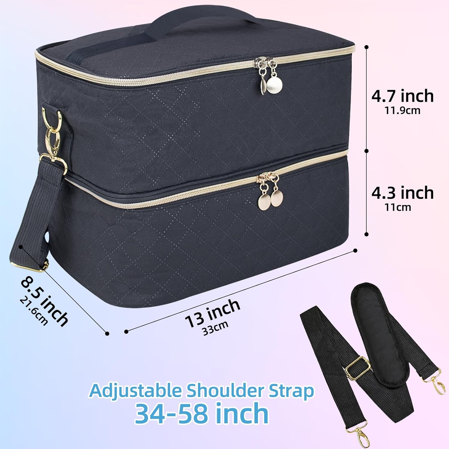 ALSLEA Nail Polish Organizer With Adjustable Shoulder Strap Gel Nail Polish Holder, Nail Organizers and Storage for UV Led Nail Lamp, Nail Supplies Bag, Holds 40 Bottles (15ml - 0.5 fl.oz) (Black)