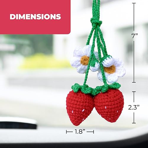 Miniatura 4 de 2 Handmade Crochet Strawberry Ornaments, Strawberry Accessories car, Cute Car Accessories for Rear View Mirror, Hanging Car Charm For Women Like