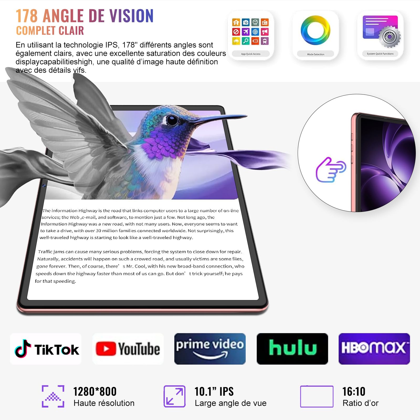 Gemini AI Tablet Android 15 10 Pulgadas 64GB ROM Octa-Core 5G WiFi 6 Widevine L1 GMS Bluetooth 5.0 1280x800 FHD IPS con Teclado y Ratón Rosa