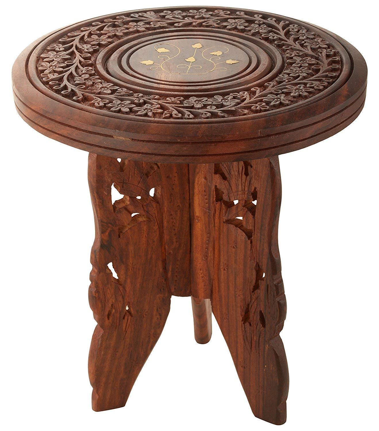 Crafts Store Center Wooden Hand-Crafted Folding Side Stool for Living Room and Office | Small Side Table for lamp, Books, Flower Pot or vase, showpieces (Sheesham) 12X12X12 INCH-image-11