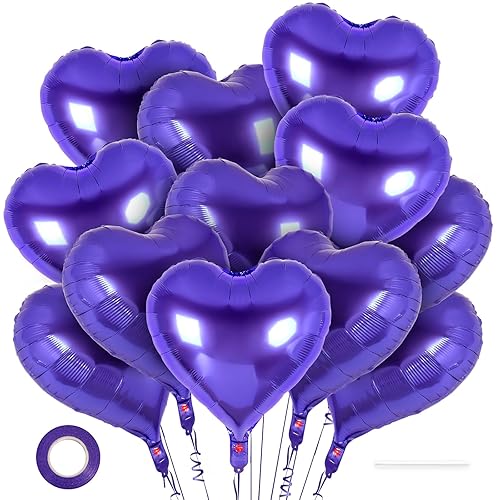 12 Pcs Heart Balloons,18 inch Purple Heart Foil Balloons Love