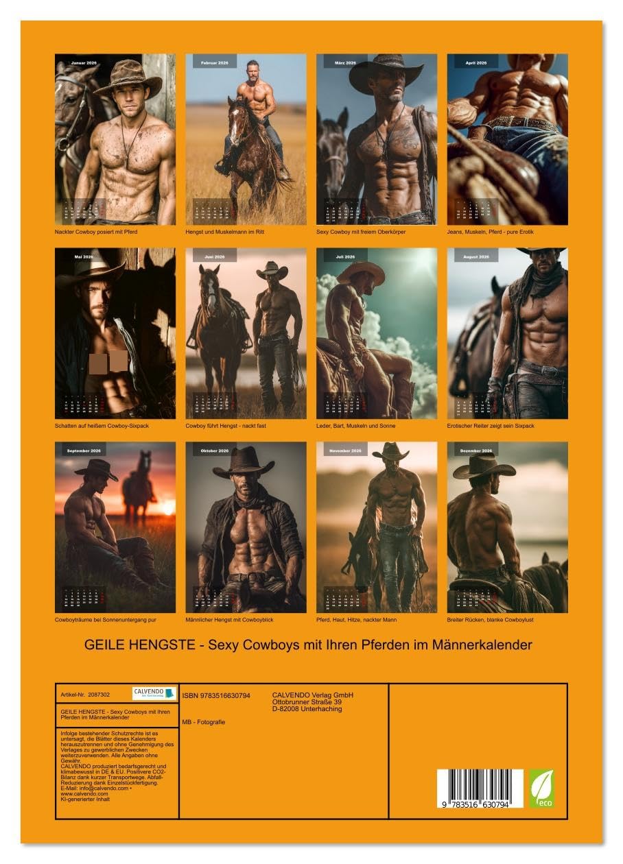 GEILE HENGSTE - Sexy Cowboys mit Ihren Pferden im Männerkalender (Wandkalender 2026 DIN A3 hoch), CALVENDO Monatskalender: Sexy Cowboy Kalender: ... Momenten mit Bart und Hut. (CALVENDO Erotik)