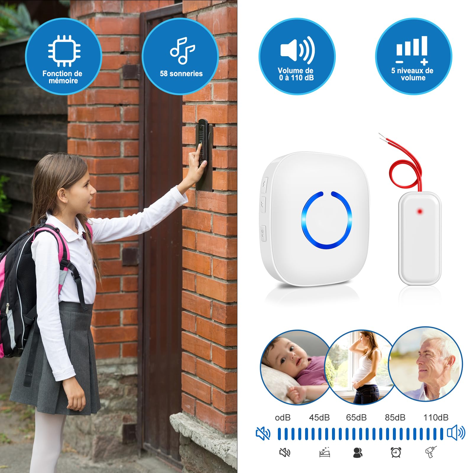 Kit Relè per Campanello - Ripetitore di Segnale Wireless per Campanelli Senza Fili, Estensione del Segnale con Convertitore, per Casa, Garage e Ufficio