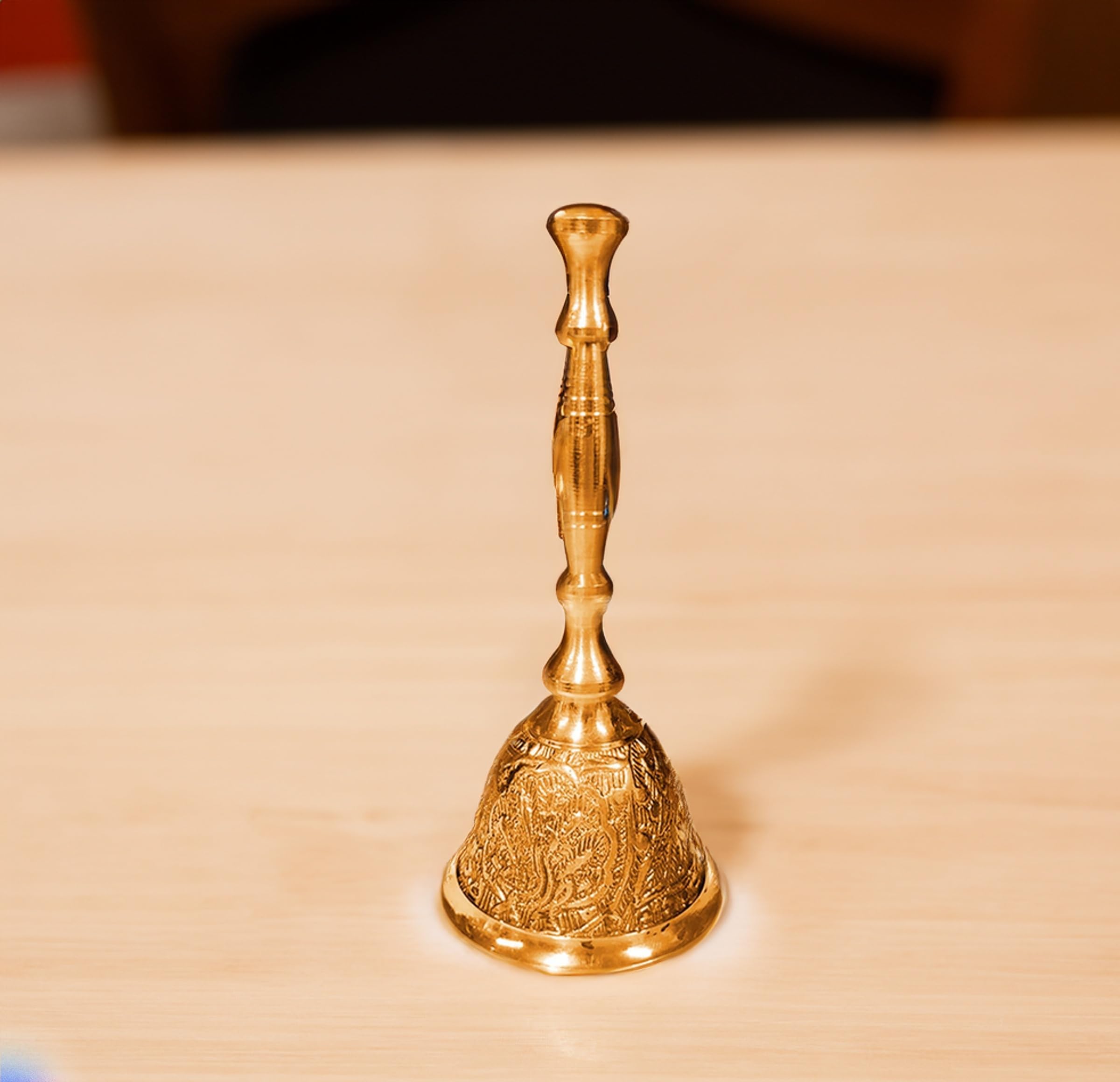 De-AutocareTradional Brass (Medium 2 No) Embosed/Engraved Puja Pooja & Other Rituals Bell Ghanti for House & Temple Poojan Purpose Spiritual Gift Item (Pack of 1)