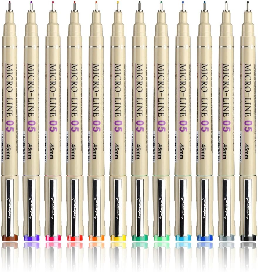 Lightwish Fineliner Pens, Set of 12 Ultra Fine Line Colored