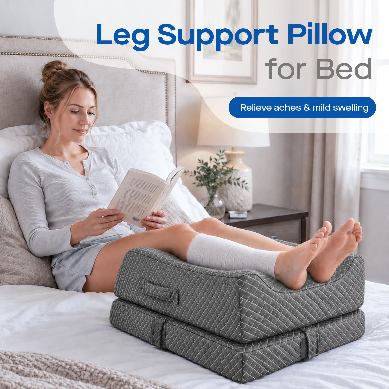 Agrish Almohada elevadora Doble de piernas refrescante | Almohada elevadora 3 en 1 para cama, soporte espuma viscoelástica, apoyo ergonómico para piernas