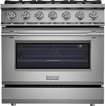 Empava 36 Inch Professional Gas Range with Convection Oven, 6 Sealed Burners 103,000 BTU Total, Wok Burner, Telescopic Racks, Porcelain Cooktop, Stainless Steel Stove, ETL Certified