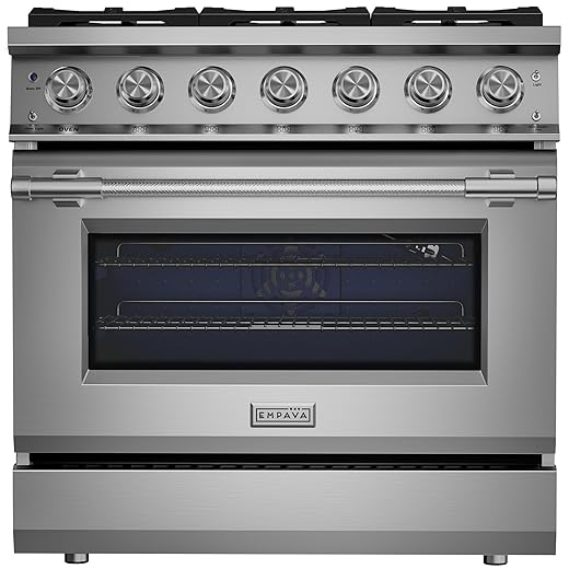 Empava 36 Inch Professional Gas Range with Convection Oven, 6 Sealed Burners (103,000 BTU Total), Wok Burner, Telescopic Racks, Porcelain Cooktop, Stainless Steel Stove, ETL Certified