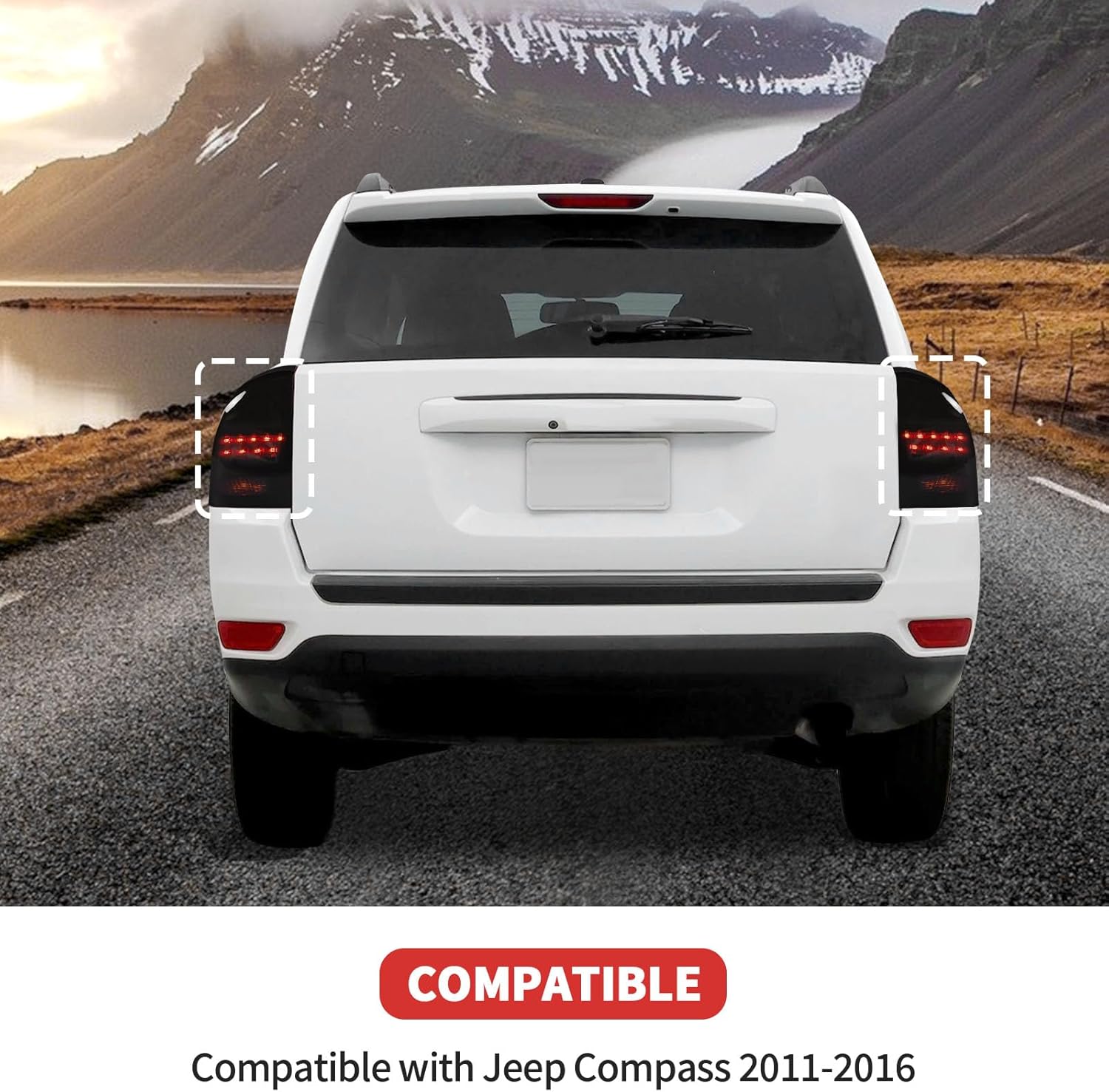 Tail Light Taillight Lamp Guard Cover Fit for 2011-2016 Jeep Compass, Rear Light Frame Exterior Accessories Kit 2Pcs (Smoked Black)