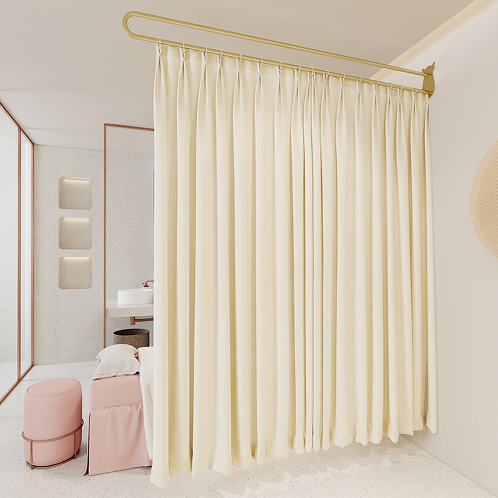GLDYTVF d Partition Curtain Rod with Wall Mount Elegant Privacy Divider for Salons Health Centers Living RoomsStylish Decor & Functional Space Separator