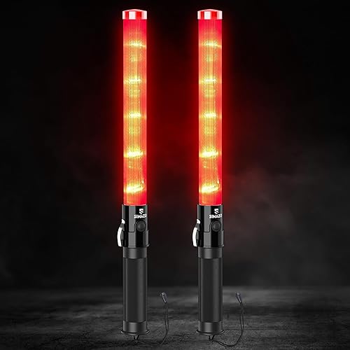 2 varitas de tráfico de señal de 16 pulgadas con 3 modos intermitentes y 4 luces LED, bastón de seguridad de tráfico con correa de muñeca para