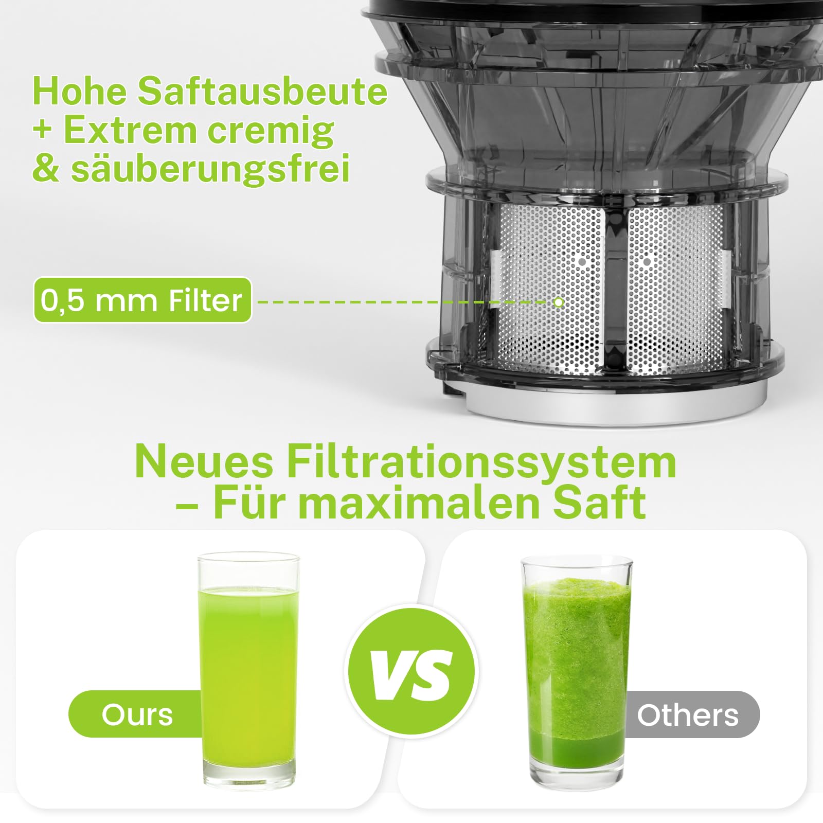 Kismile Entsafter mit modernem Touchscreen, 135 mm XXL-Einfüllschacht, Hohe Saftausbeute für Gemüse & Obst, 300 Watt leiser Motor, Leicht zu reinigen & BPA-frei, Schlankes Design