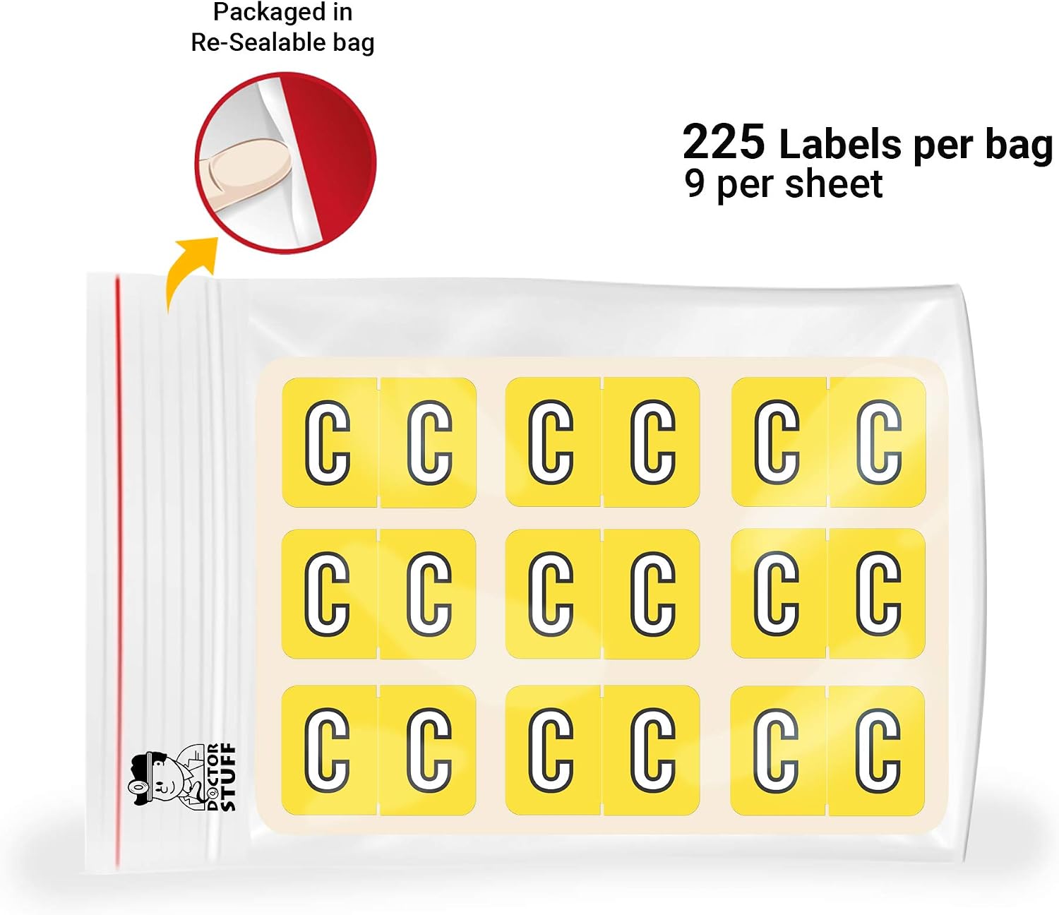 Doctor Stuff - File Folder Labels, Alphabet Letter C, Barkley/Sycom FABKM - BRAM Series Compatible Alpha Stickers, Yellow, 1" x 1-1/2", 225 Labels per Package