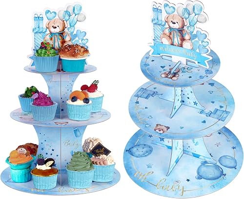 Yungyan Soporte de papel de oso de 3 niveles para cupcakes, 11.8 pulgadas de largo x 11.8 pulgadas de ancho x 17.5 pulgadas de alto, bandeja de
