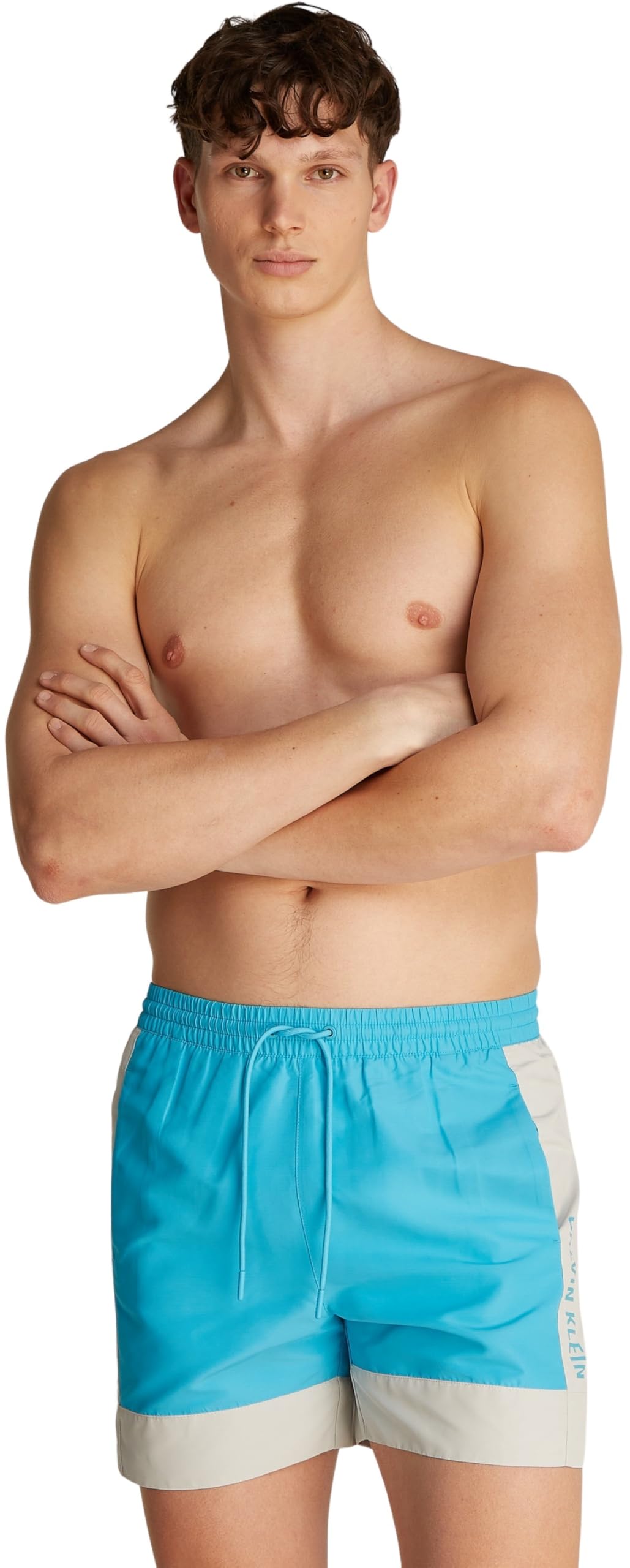 Calvin Klein Herren Badehose Medium Drawstring mit Logo, Blau (Bash Blue), S