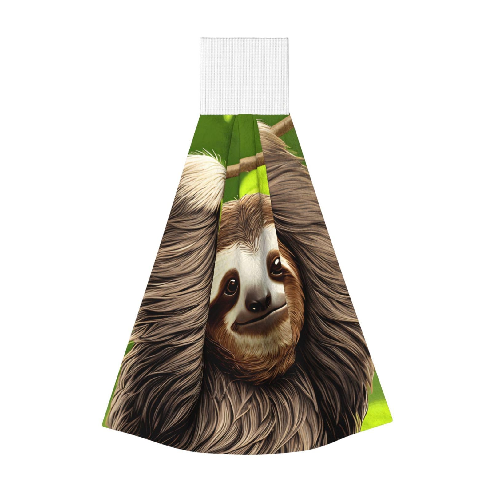 WUPngg Cute Sloth Bathroom Tie Towels/Dish Cloth,Kitchen Hanging Towel, Coral Fleece Dry Cleaning Hand Dishcloths One Size