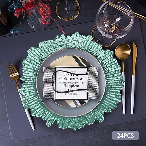 Miniatura 7 de CeRaBuRET Paquete de 24 platos de carga, cargadores redondos de plástico de 12.6 pulgadas con diseño de arrecife de flora para platos de cena, boda,