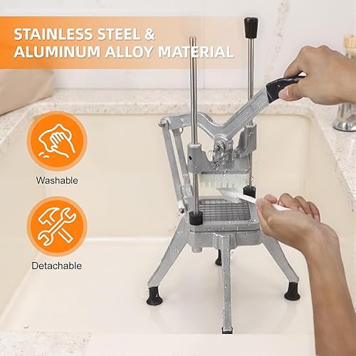 Miniatura 5 de Picador comercial de verduras, cortador de frutas profesional resistente con hoja de repuesto de 14 pulgadas, cortador de papas fritas de acero