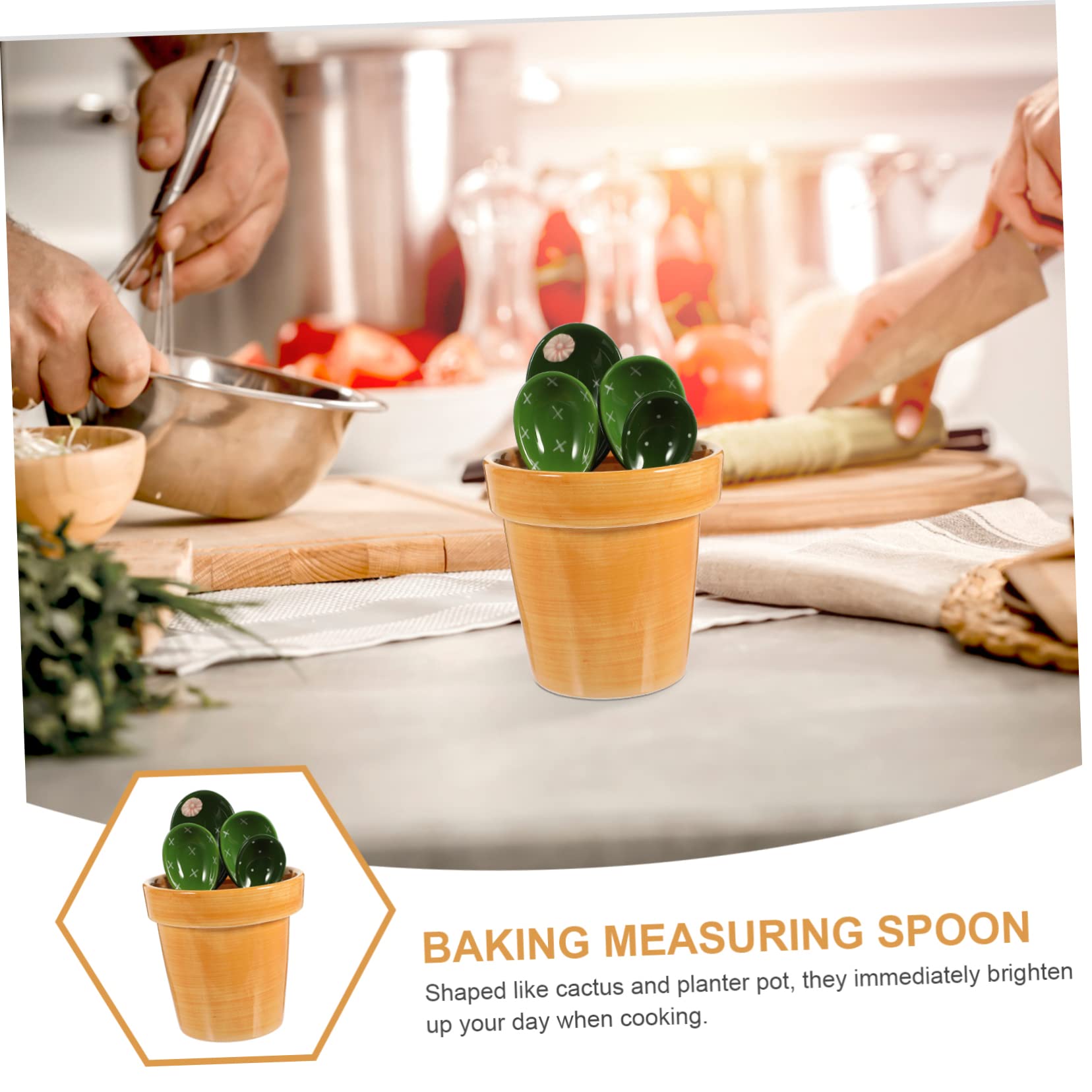 PRETYZOOM Juego de Cucharas Medidoras Forma de Cactus y Maceta de Cerámica Capacidad 290ml, Soporte para Ingredientes Secos y Líquidos en Cocina
