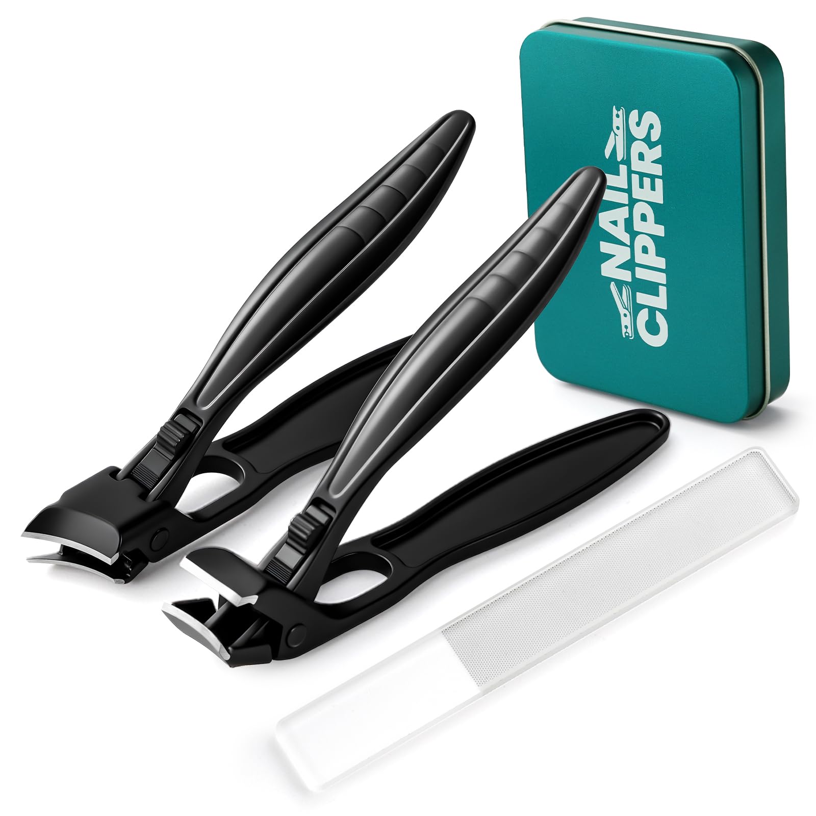 Upgraded ingrown toenail Clippers Set for Thick Nails for Seniors Ergonomic Angled Head and Heavy-Duty Long Handle for Thick Nails, Wide Jaw Nail Cutter with Catcher for Women and Men Curved handle set