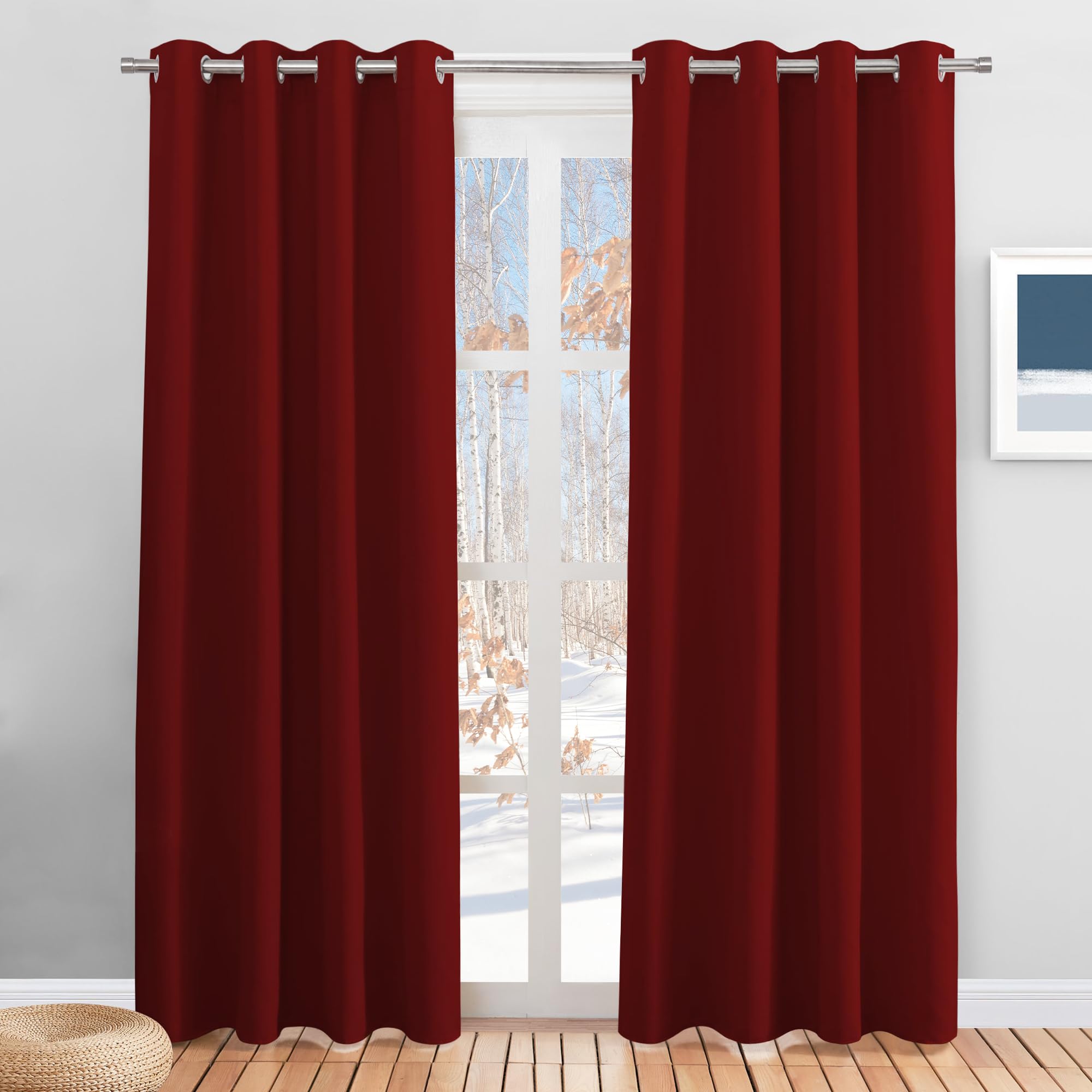 PONY DANCE Tende per Interni Moderne Tenda Oscurante ad Anelli Natalizie Decorazione Curtains Camera da Letto Termiche per Salotto 2 Pezzi L 140 x A 220 cm, Rosso