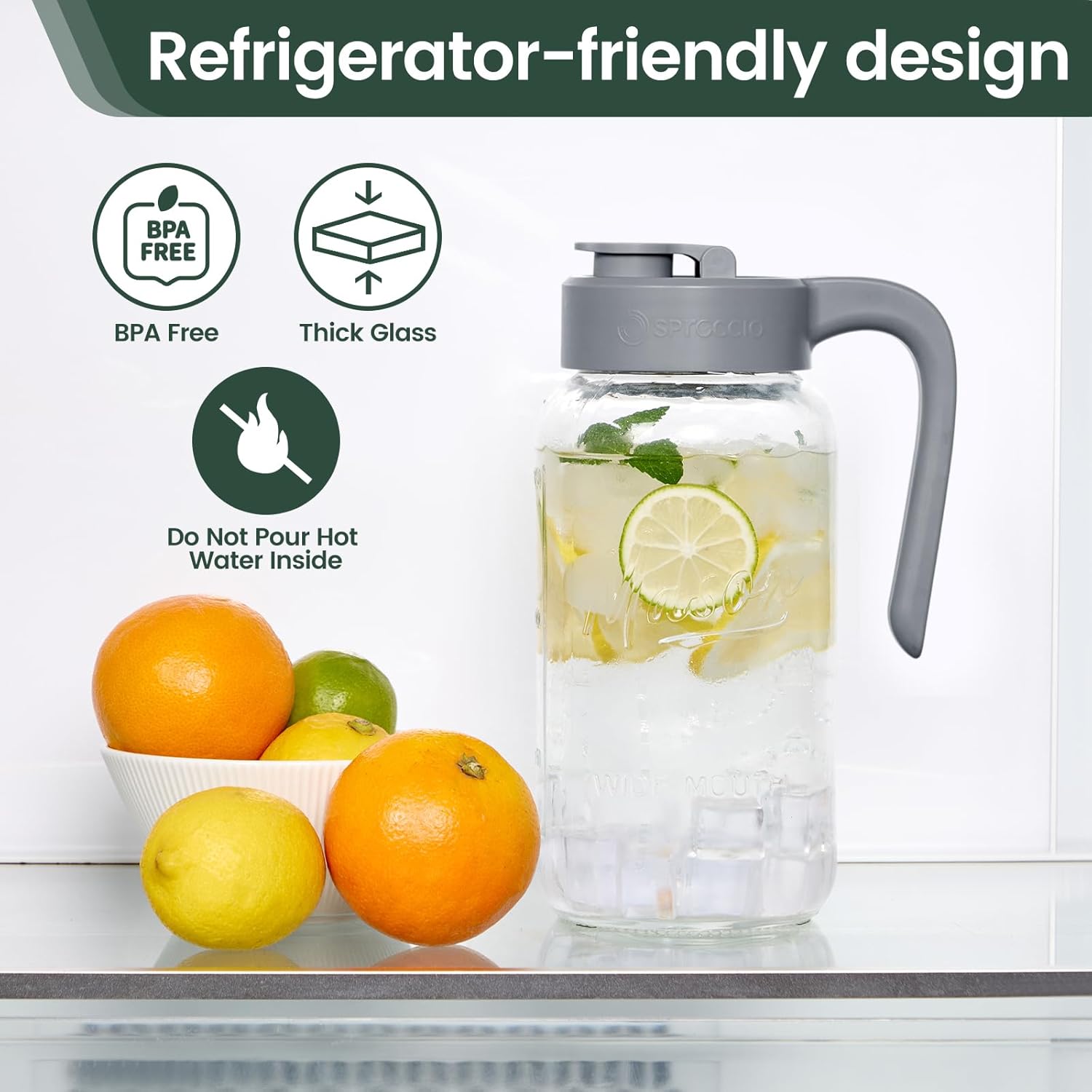 Mason Jar Pitcher - Airtight & Leakproof Glass Pitcher with Lid, Perfect for Breastmilk, Cold Brew, and Sun Tea, 2 Quart (64 oz) Mason Jar with Pour Spout Lid - Image 5