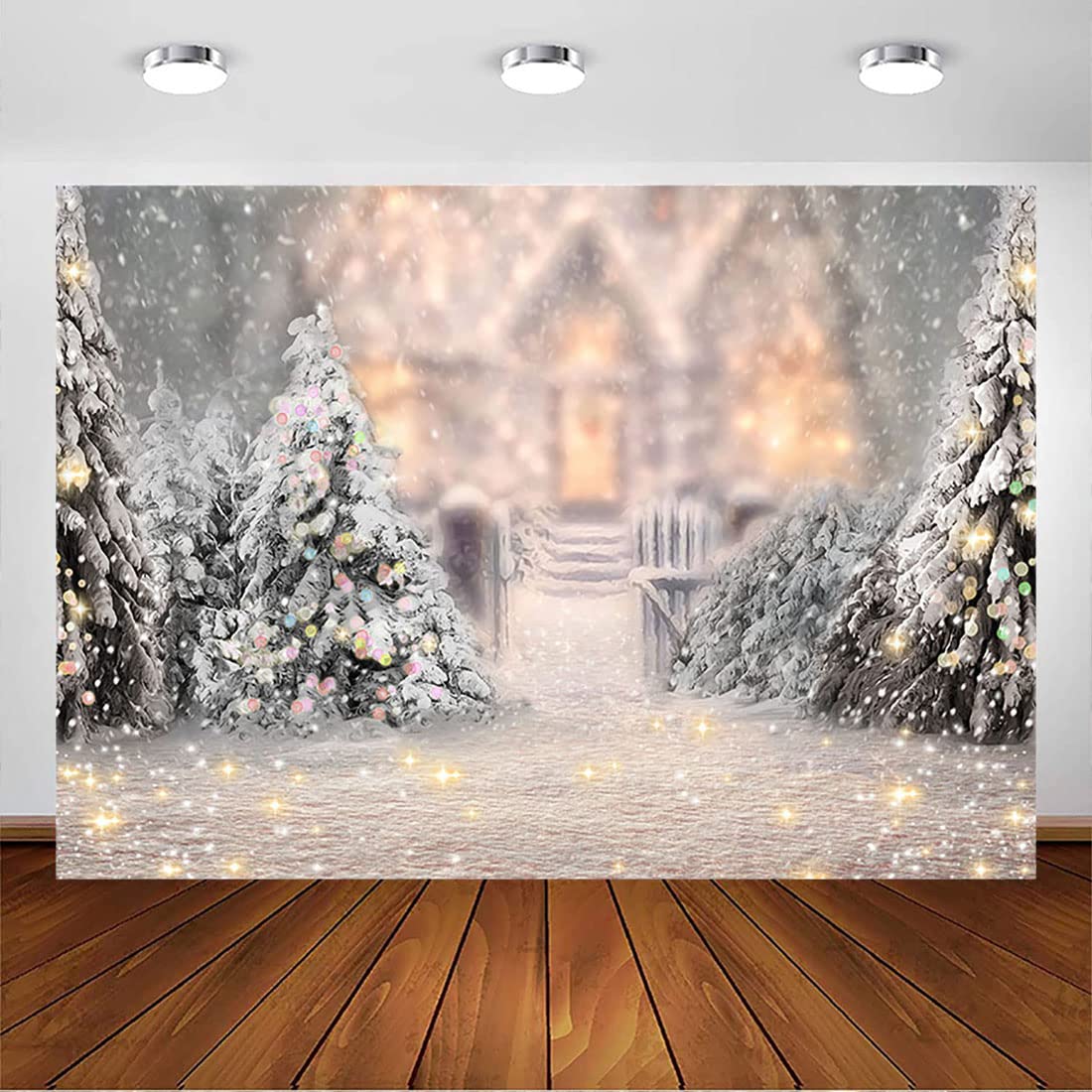Avezano 7x5ft Christmas Winter Bokeh Backdrop for Photography Xmas Tree Snow Snowflake Background White Decoration Banner for Baby Shower Birthday Photo Props