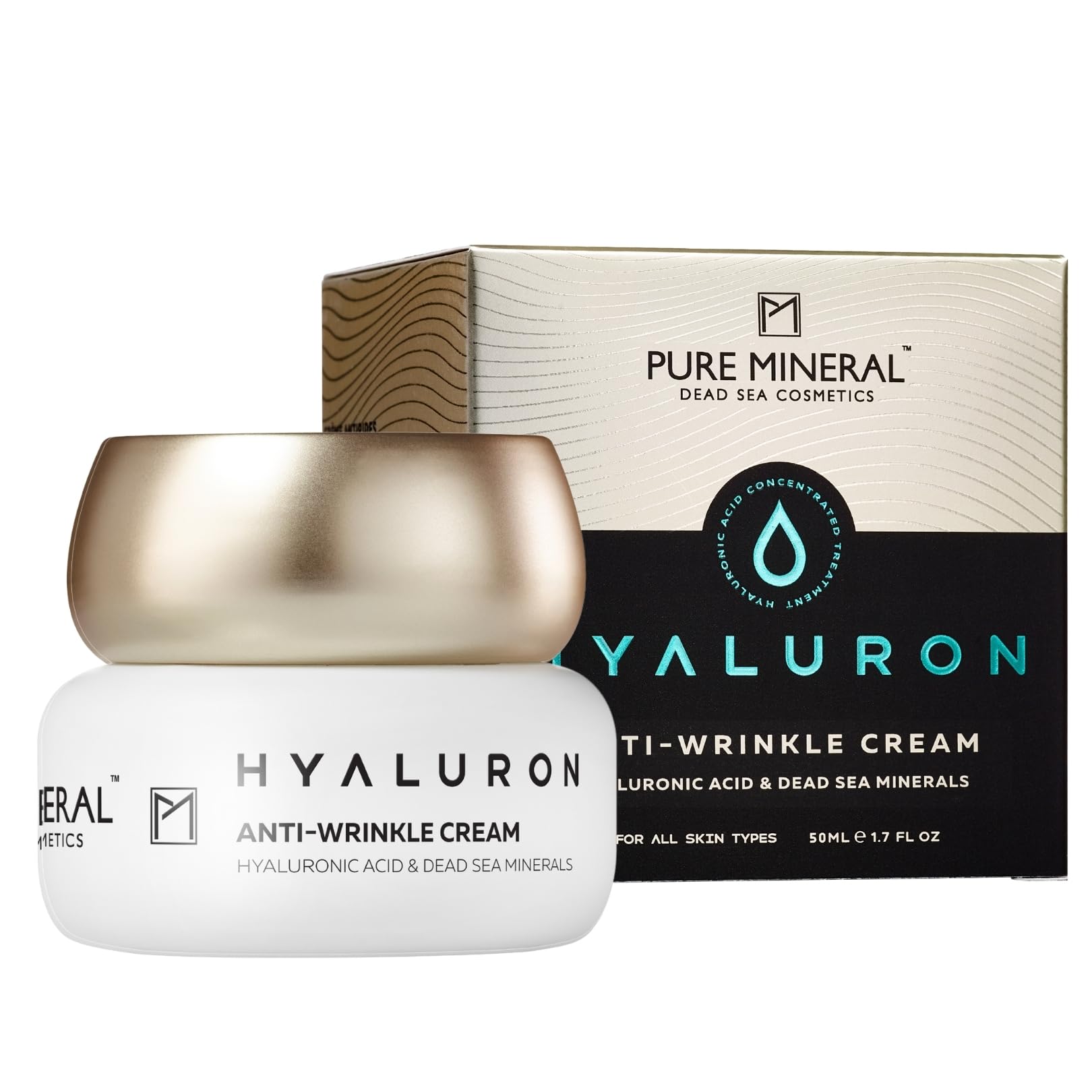 Pure Mineral - Anti-Wrinkle Hyaluron Cream for All Skin Types - Dead Sea Minerals, Enhanced Hydration, Facial Firming - Silicone-Free, Sulfate-Free, Paraben-Free - 50ml