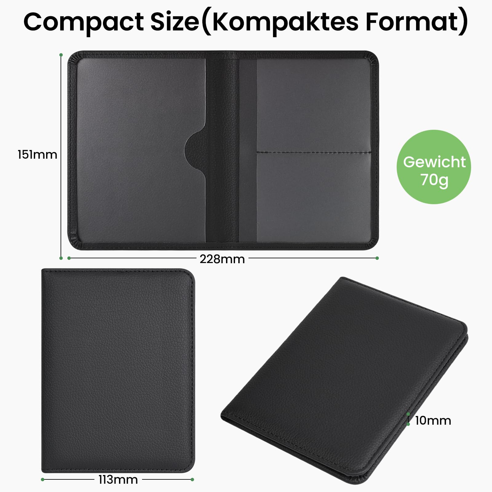 RSAquar Porta Documentos para Coche – Funda Compacta de PU para Registro del Vehículo, Seguro y Permiso de Conducir – Organizador para Guantera (Negro)