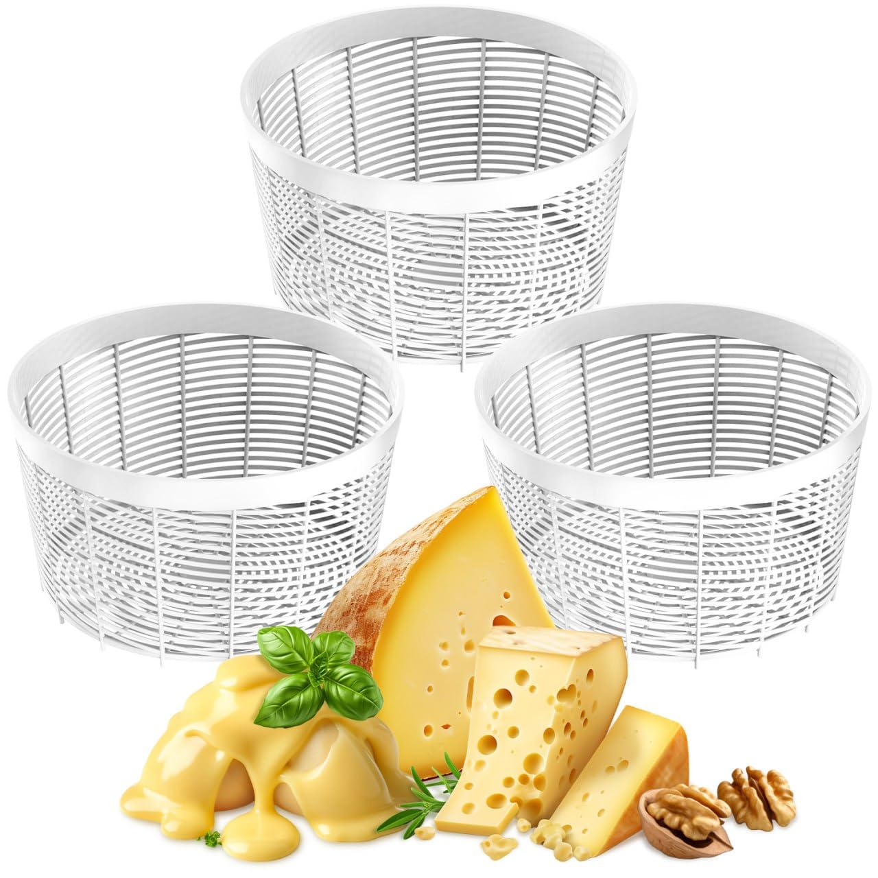 Grand Way Cheese Mold – 3 pcs Basic Cheese Form for Cheese Making – Paneer Maker – Cheesemaking Supplies – Cheese Container – Cheese Basket Molds