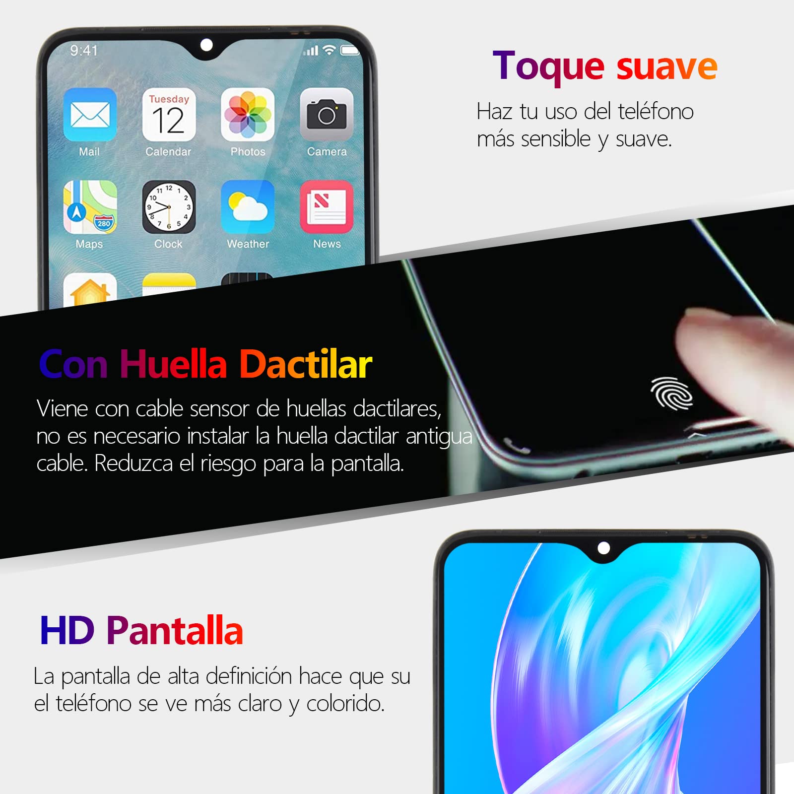 RongZy AMOLED Pantalla para Samsung Galaxy A52 5G A526B/A526U/A52s 5G A528B Pantalla Táctil LCD Kit de Pantalla de Repuesto Ensamblaje Digitalizador de Reemplazo con Herramientas(con Huella Digital)